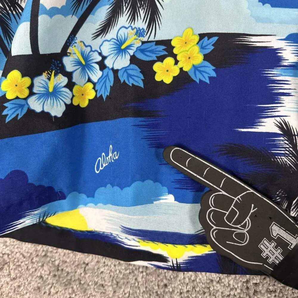 Orchid Fashion Shirt Men XL Blue 100% Rayon Hawaiin Camp True Vtg 70s READ